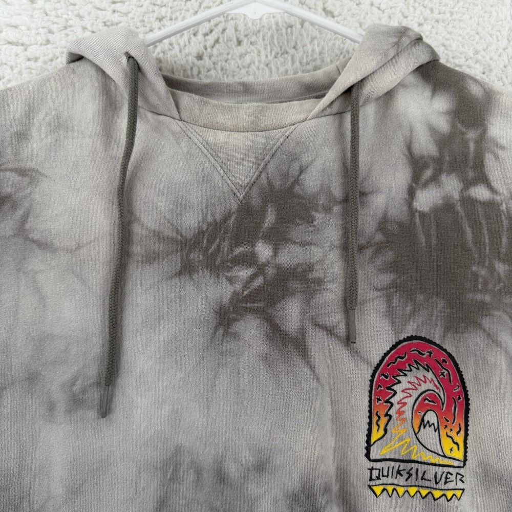 Quiksilver Hoodie Mens XL Gray Tie Dye Pullover Fleece Surf Graphic Sweatshirt - Picture 3 of 8